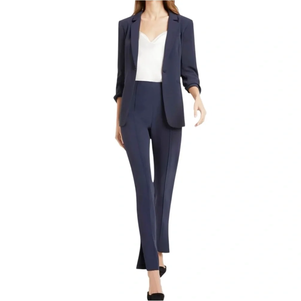 NEW Cinq à Sept Crepe Khloe Blazer 8 Navy Ruched Button Sleeve Closet Essential - Picture 5 of 16